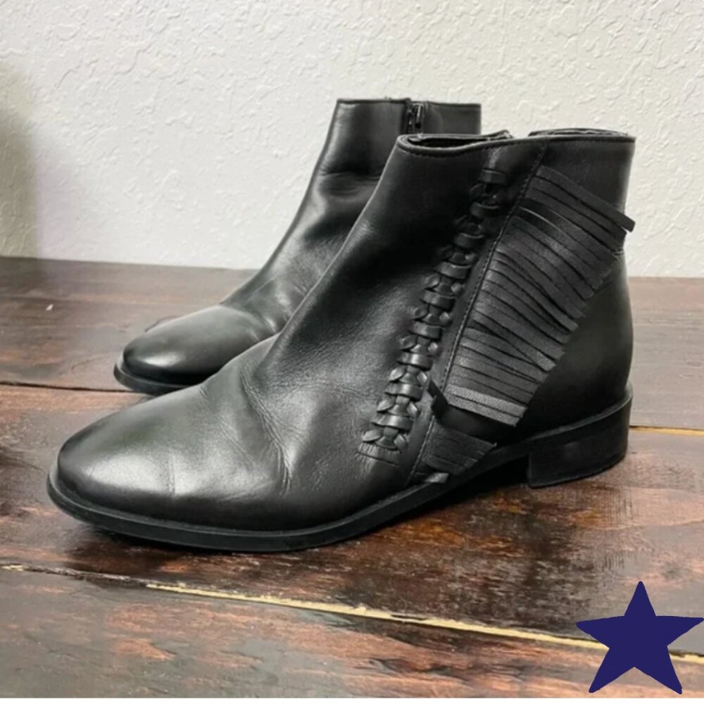 Topshop Moto Fringe Faux Leather Ankle Boots Size 7